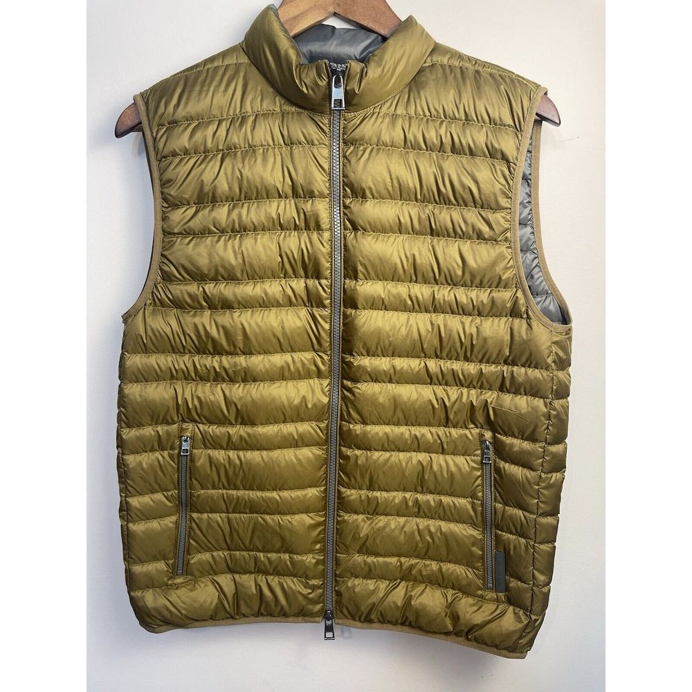 Michael Kors Vest Down Quilted Gold Brown Medium Pockets Lightweight Full Zip